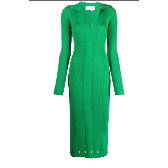 Lapel V-neck Split Long Sleeve Dress Casual Solid Elegant Bodycon Midi D… - Picture 4 of 4